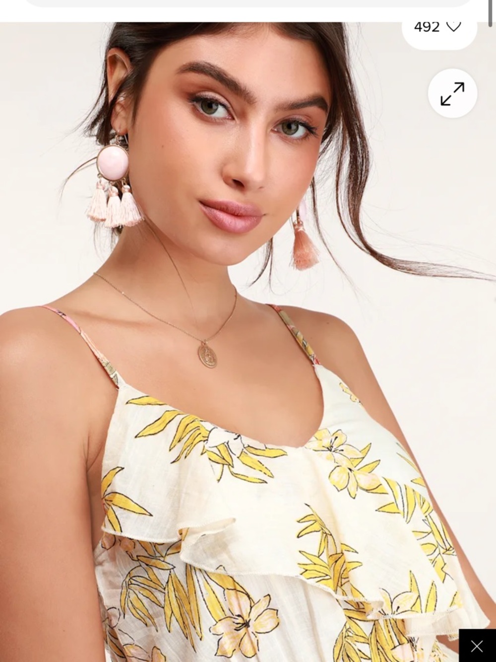 Billabong Yellow & White Floral Ruffle Cami